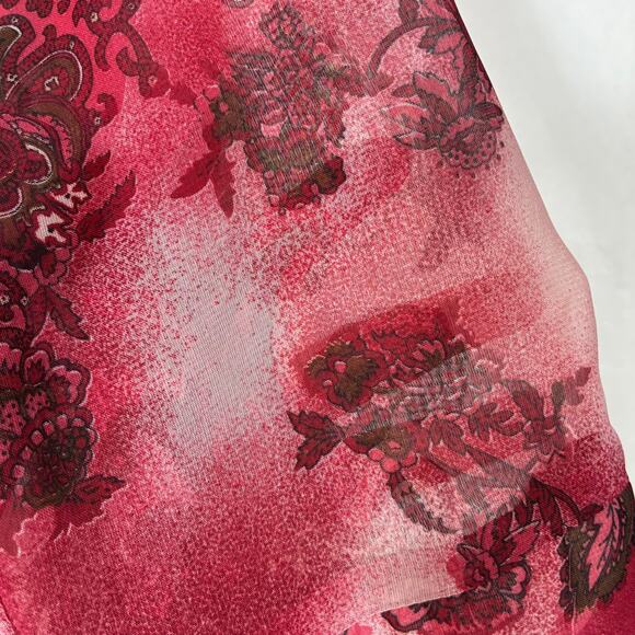 Sheer Top Paisley Red Pink 3/4 Sleeve Button Collar 14 16 W George Retro - Picture 10 of 13